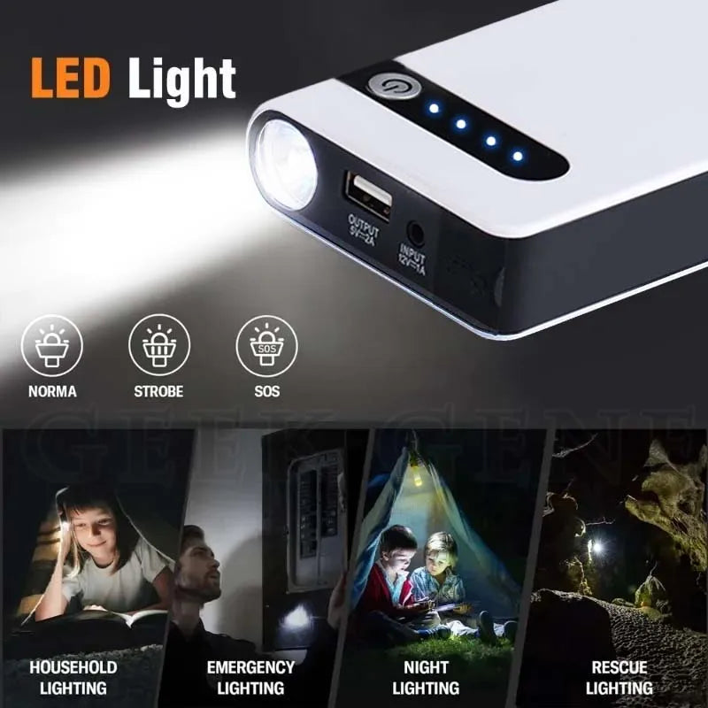 12V 800A Car Jump Starter Emergency Battery Booster Quick Start Power Bank With LED Flashlight Charger For Phone